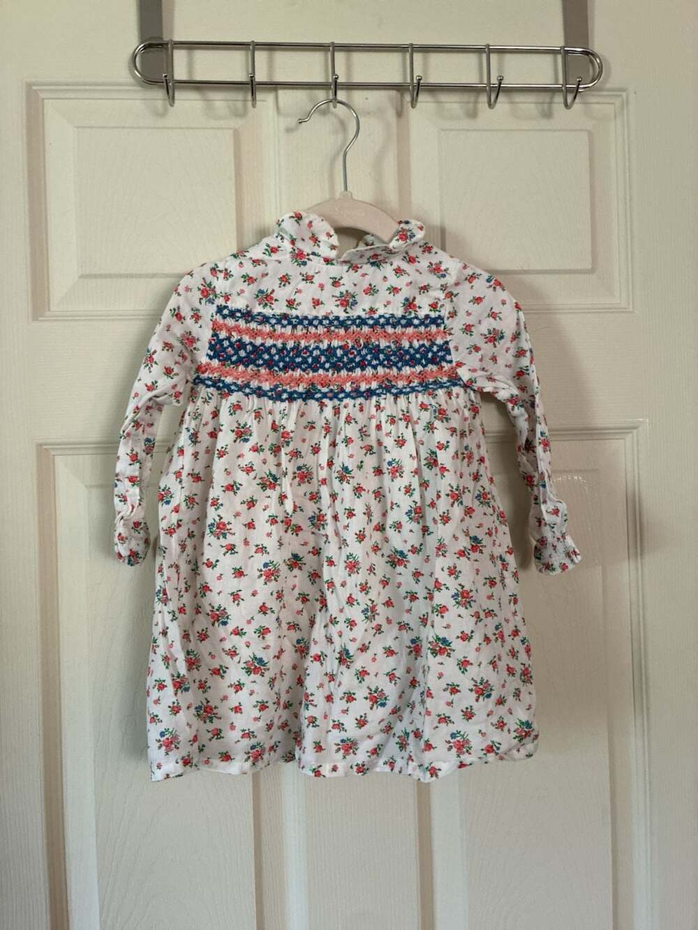 Baby Boden White Floral Smocked Dress Size 12-18M